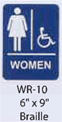 Women Restroom styrene sign with accessible symbol and braille