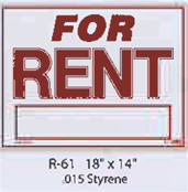 For Rent styrene sign