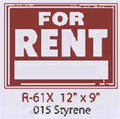 For Rent styrene sign