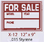 For Sale- Vehicle styrene sign